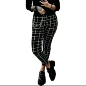 Nobelle Nomi Pants Black And White Check Plaid Stretch Pull On Size 4 NEW $145